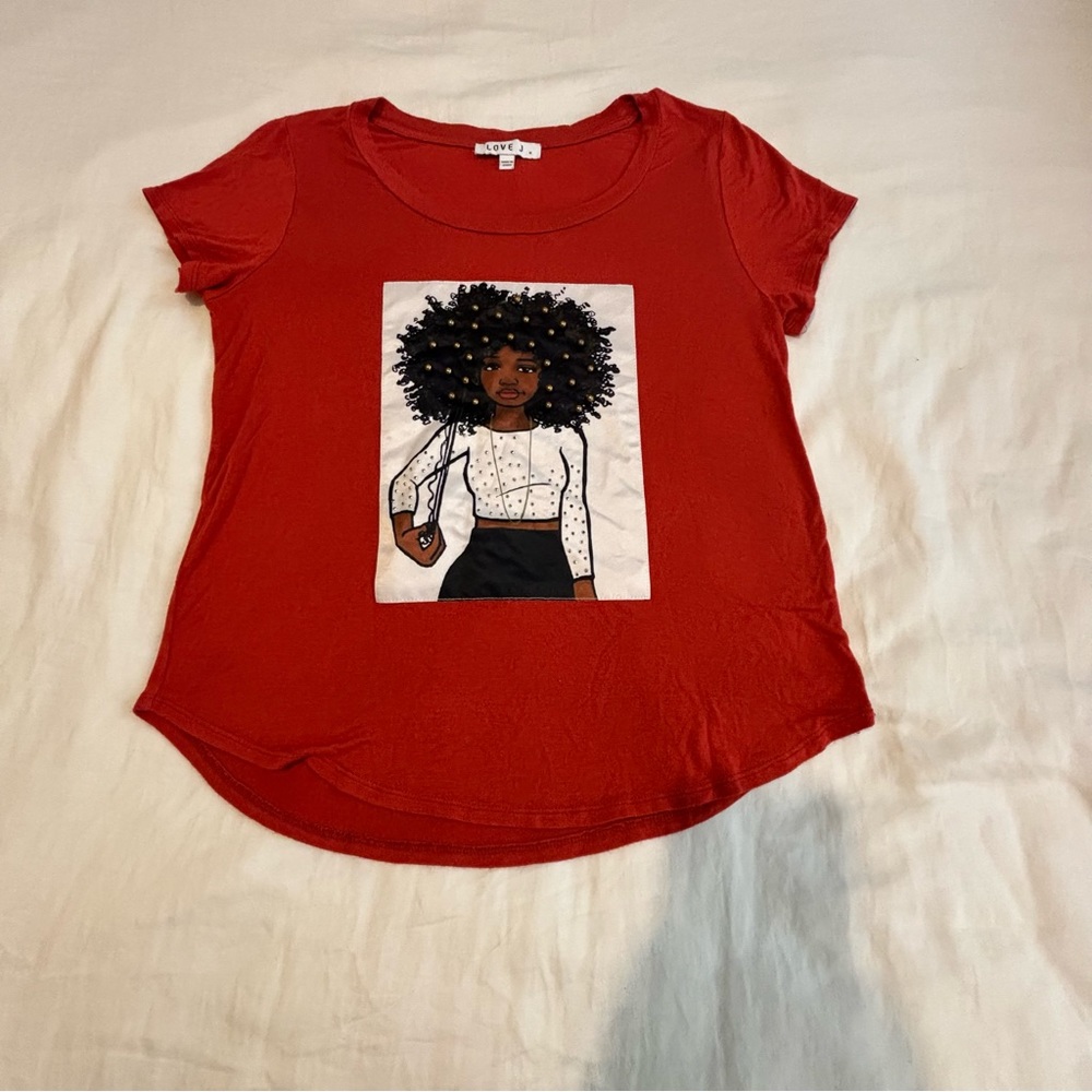 Cute deep orange t-shirt with beaded print.